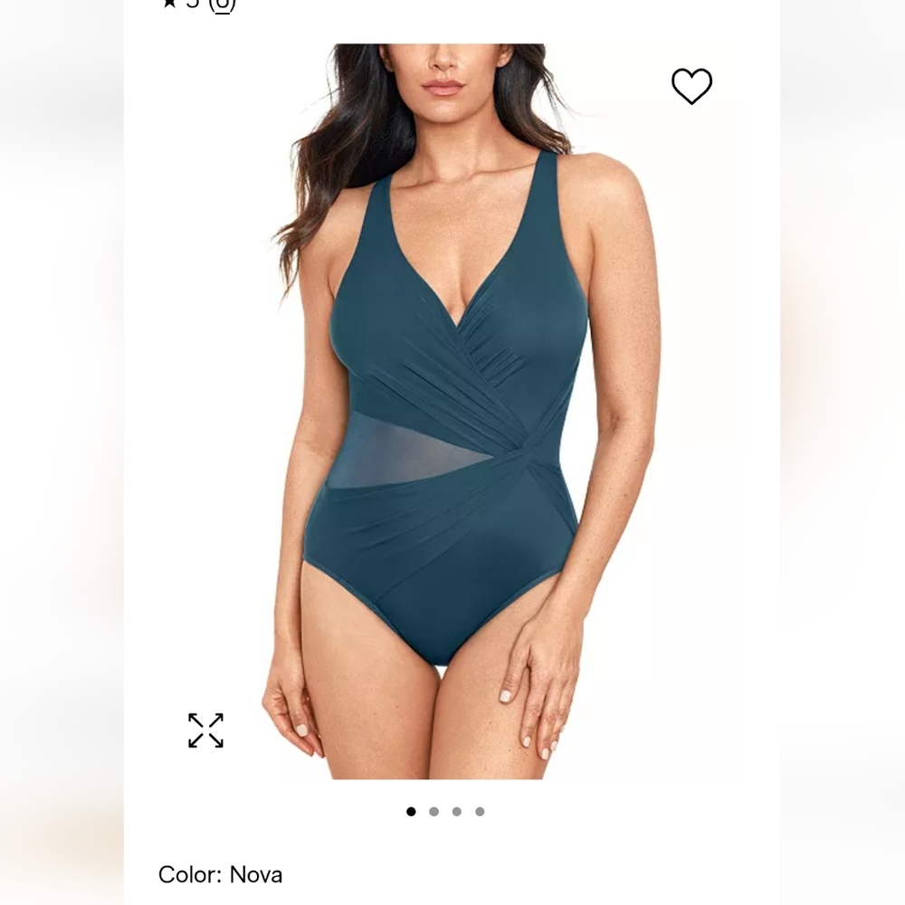 $180 MiraclesuitIllusionists Circle Tummy Control One Piece Swimsuit_ Navy